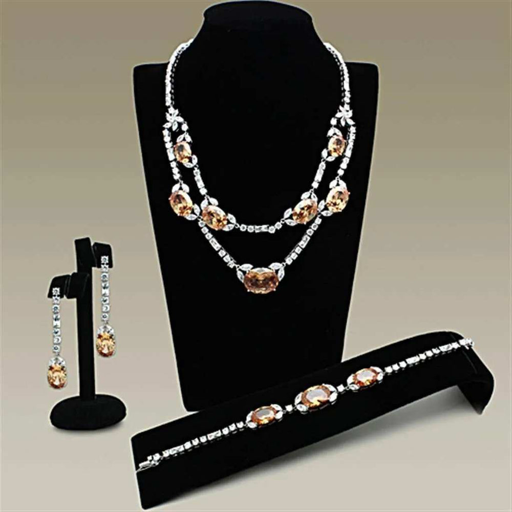 Alamode Rhodium Brass Jewelry Sets with AAA Grade CZ in Champagne - Alamode - Flyclothing LLC