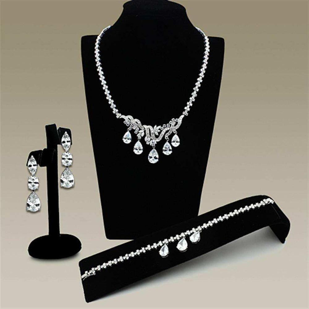 Alamode Rhodium Brass Jewelry Sets with AAA Grade CZ in Clear - Alamode - Flyclothing LLC