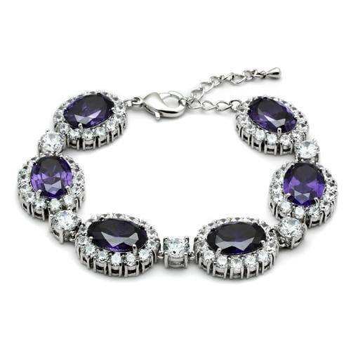 Alamode Rhodium Brass Bracelet with AAA Grade CZ in Amethyst - Alamode - Flyclothing LLC