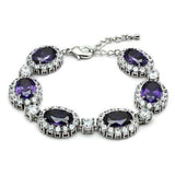 Alamode Rhodium Brass Bracelet with AAA Grade CZ in Amethyst - Alamode - Flyclothing LLC