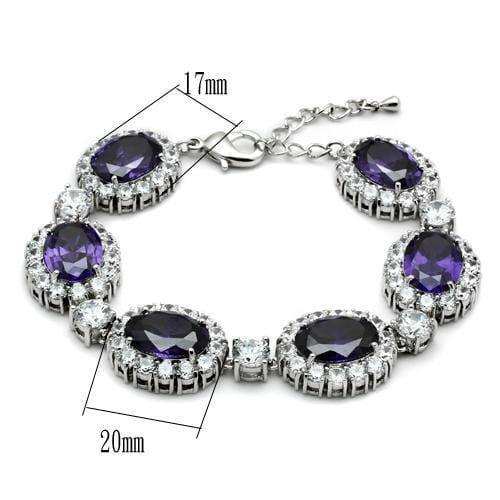 Alamode Rhodium Brass Bracelet with AAA Grade CZ in Amethyst - Alamode - Flyclothing LLC