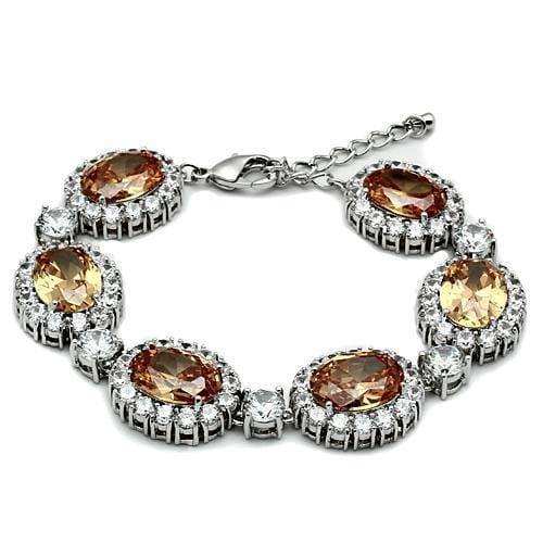 Alamode Rhodium Brass Bracelet with AAA Grade CZ in Champagne - Alamode - Flyclothing LLC