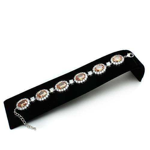 Alamode Rhodium Brass Bracelet with AAA Grade CZ in Champagne - Alamode - Flyclothing LLC