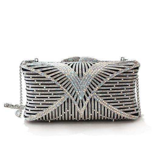 Alamode Imitation Rhodium White Metal Clutch with Top Grade Crystal in White - Alamode - Flyclothing LLC