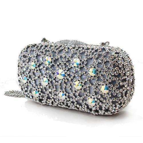Alamode Imitation Rhodium White Metal Clutch with Top Grade Crystal in White - Alamode - Flyclothing LLC