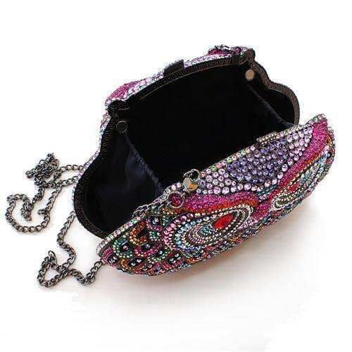 Alamode Ruthenium White Metal Clutch with Top Grade Crystal in Multi Color - Alamode - Flyclothing LLC