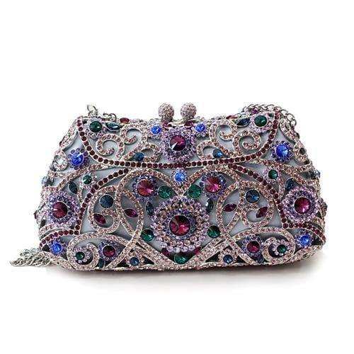 Alamode Imitation Rhodium White Metal Clutch with Top Grade Crystal in Multi Color - Alamode - Flyclothing LLC