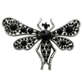 Alamode Imitation Rhodium White Metal Brooches with Top Grade Crystal in Jet - Alamode - Flyclothing LLC