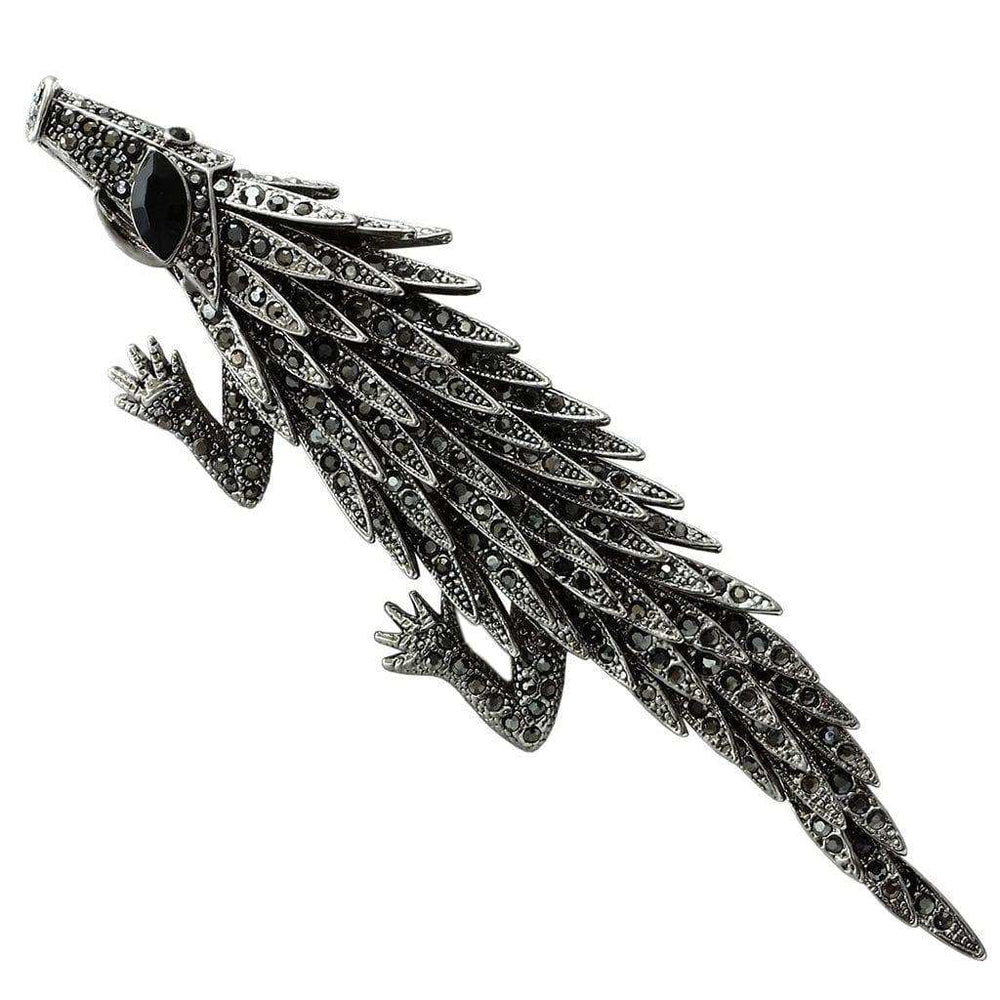 Alamode Imitation Rhodium White Metal Brooches with Top Grade Crystal in Jet - Alamode - Flyclothing LLC