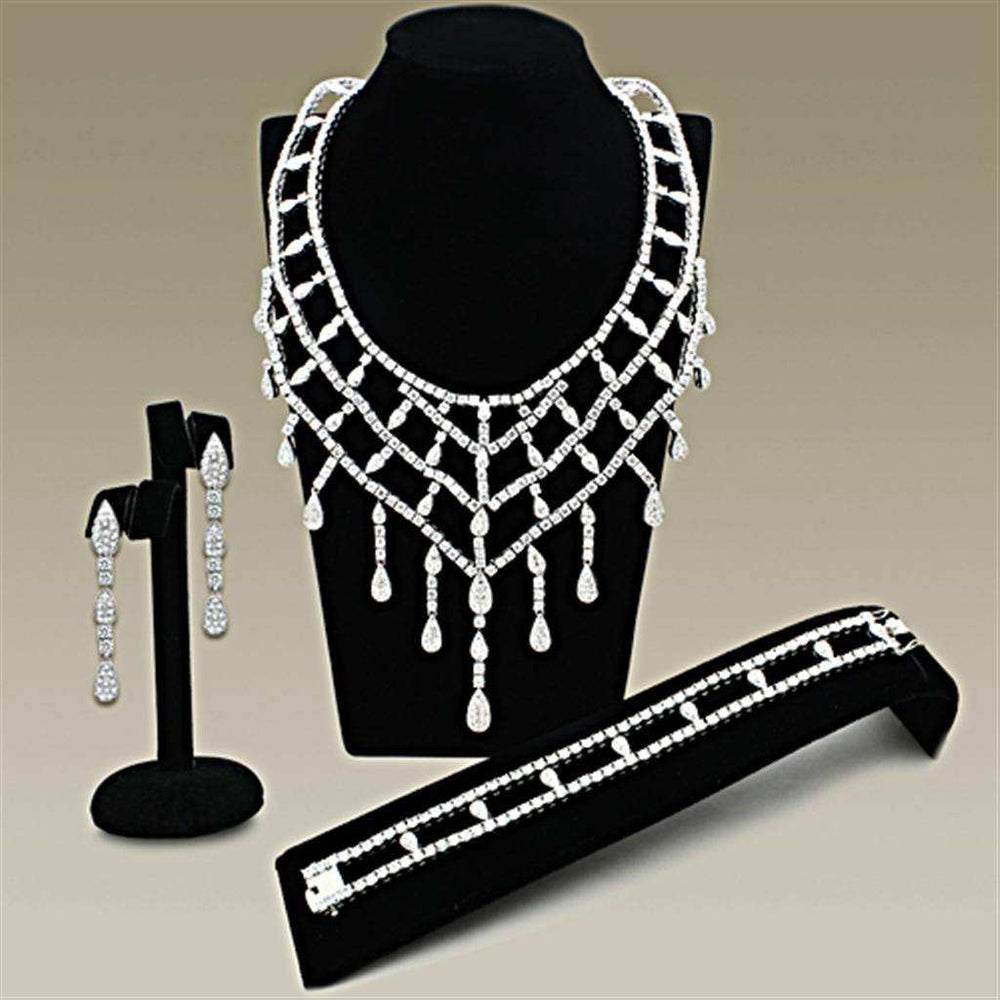 Alamode Rhodium Brass Jewelry Sets with AAA Grade CZ in Clear - Alamode - Flyclothing LLC