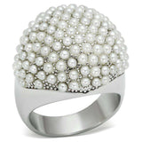 Alamode Rhodium Brass Ring with Synthetic Pearl in White - Alamode - Flyclothing LLC