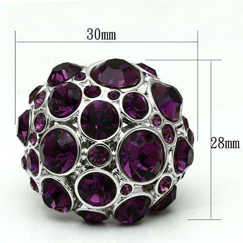 Alamode Rhodium Brass Ring with Top Grade Crystal in Amethyst - Alamode - Flyclothing LLC