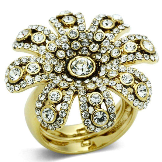 Alamode Gold Brass Ring with Top Grade Crystal in Clear - Alamode - Flyclothing LLC