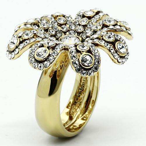Alamode Gold Brass Ring with Top Grade Crystal in Clear - Alamode - Flyclothing LLC