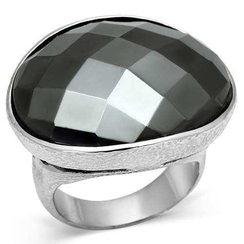 Alamode Rhodium Brass Ring with Synthetic Hematite in Hematite - Alamode - Flyclothing LLC
