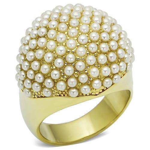 Alamode Gold Brass Ring with Synthetic Pearl in White - Alamode - Flyclothing LLC
