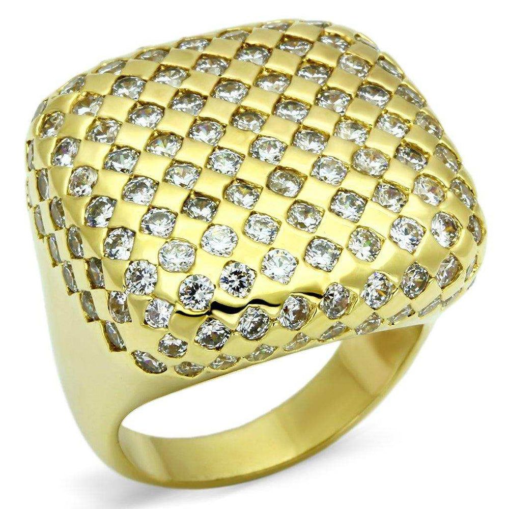Alamode Gold Brass Ring with AAA Grade CZ in Clear - Alamode - Flyclothing LLC