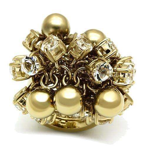 Alamode Gold Brass Ring with Top Grade Crystal in Clear - Alamode - Flyclothing LLC
