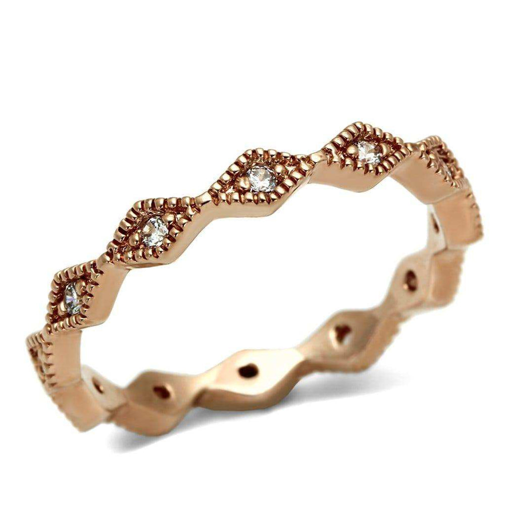 Alamode Rose Gold Brass Ring with AAA Grade CZ in Clear - Alamode - Flyclothing LLC
