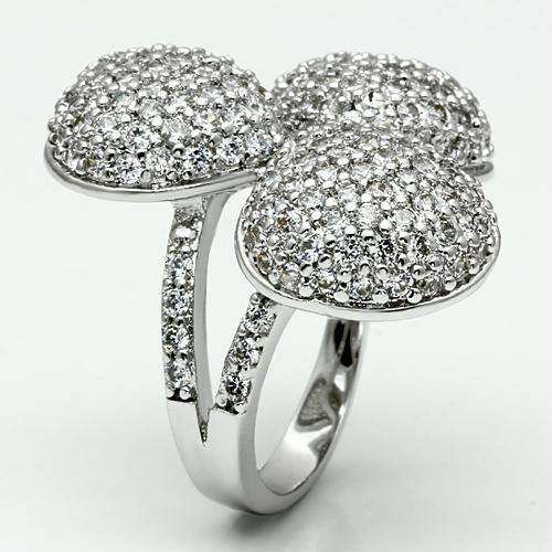 Alamode Rhodium Brass Ring with AAA Grade CZ in Clear - Alamode - Flyclothing LLC