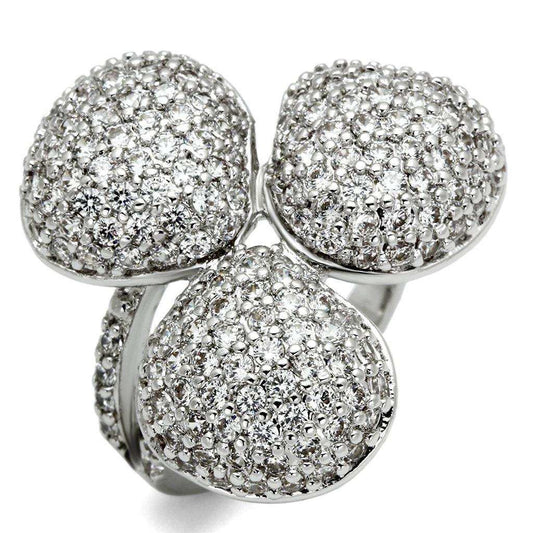 Alamode Rhodium Brass Ring with AAA Grade CZ in Clear - Alamode - Flyclothing LLC