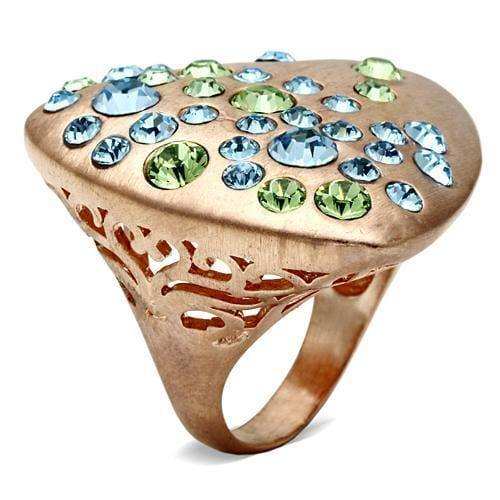 Alamode Rose Gold Brass Ring with Top Grade Crystal in Multi Color - Alamode - Flyclothing LLC