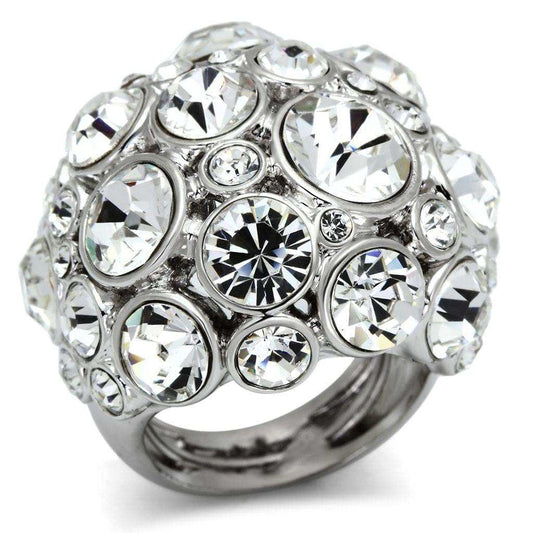 Alamode Rhodium Brass Ring with Top Grade Crystal in Clear - Alamode - Flyclothing LLC