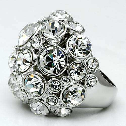 Alamode Rhodium Brass Ring with Top Grade Crystal in Clear - Alamode - Flyclothing LLC