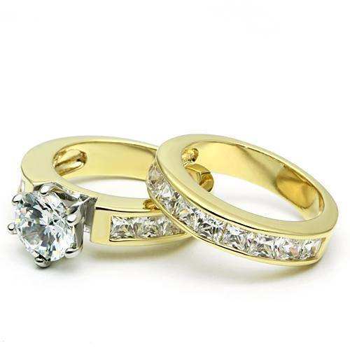 Alamode Gold+Rhodium Brass Ring with AAA Grade CZ in Clear - Alamode - Flyclothing LLC