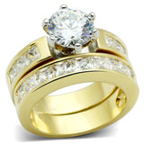 Alamode Gold+Rhodium Brass Ring with AAA Grade CZ in Clear - Alamode - Flyclothing LLC