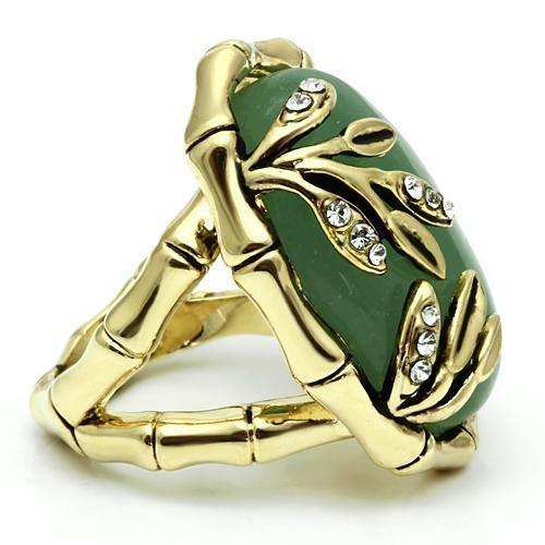 Alamode Gold Brass Ring with Semi-Precious Jade in Emerald - Alamode - Flyclothing LLC