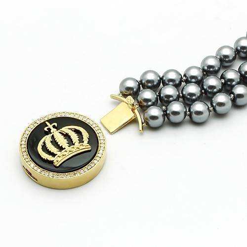 Alamode Gold Brass Bracelet with Semi-Precious Onyx in Jet - Alamode - Flyclothing LLC