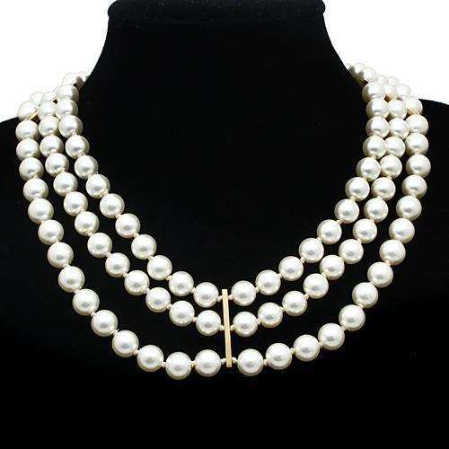 Alamode Gold Brass Necklace with Semi-Precious Onyx in Jet - Alamode - Flyclothing LLC