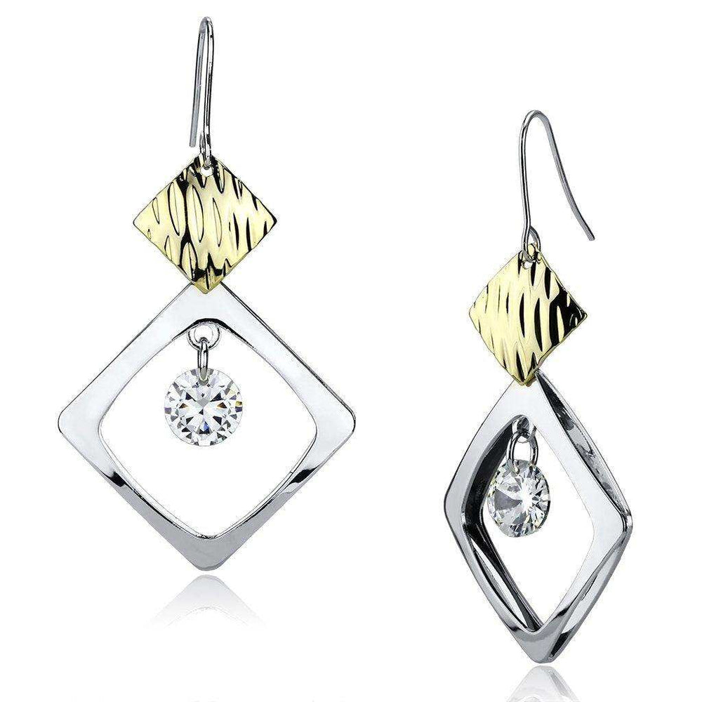 Alamode Gold+Rhodium Iron Earrings with AAA Grade CZ in Clear - Alamode - Flyclothing LLC