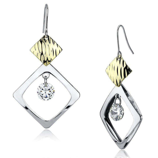 Alamode Gold+Rhodium Iron Earrings with AAA Grade CZ in Clear - Alamode - Flyclothing LLC