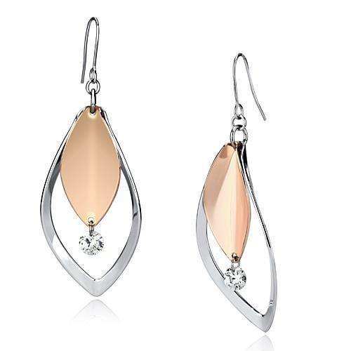 Alamode Rose Gold + Rhodium Iron Earrings with AAA Grade CZ in Clear - Alamode - Flyclothing LLC