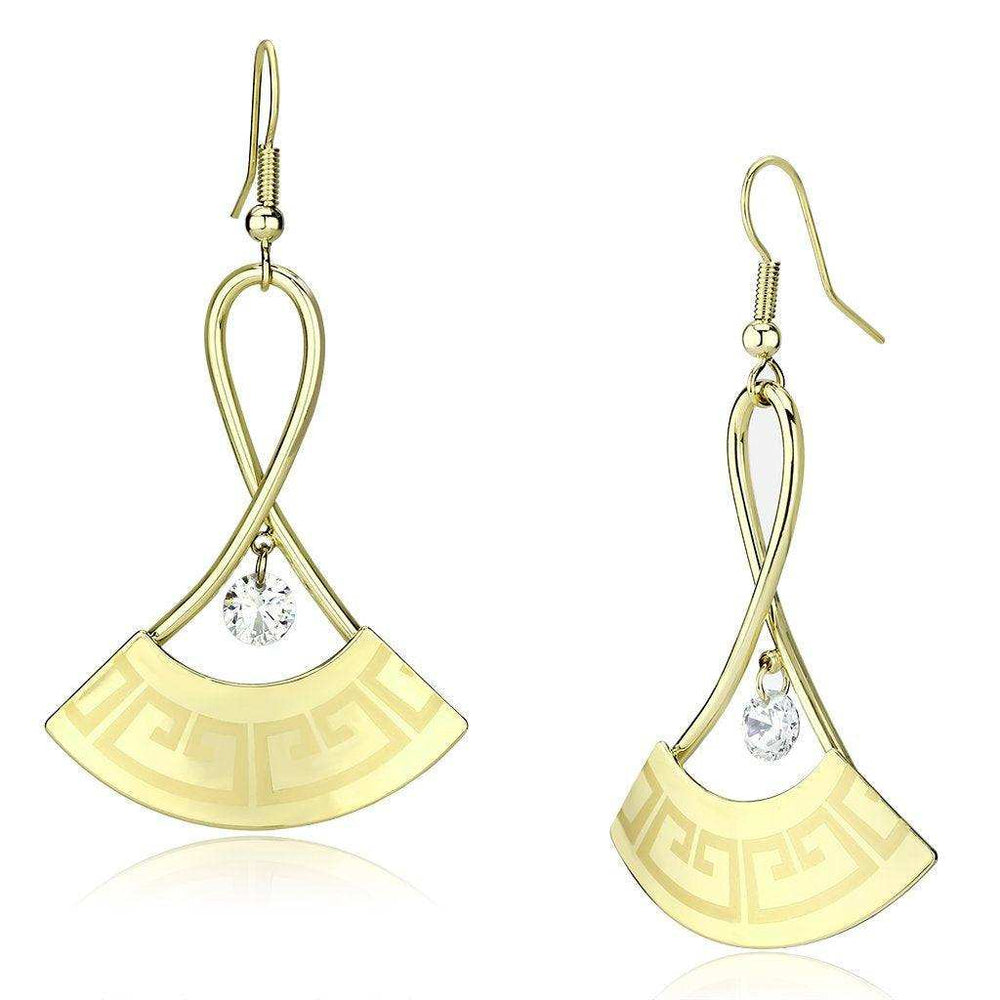 Alamode Gold Iron Earrings with AAA Grade CZ in Clear - Alamode - Flyclothing LLC