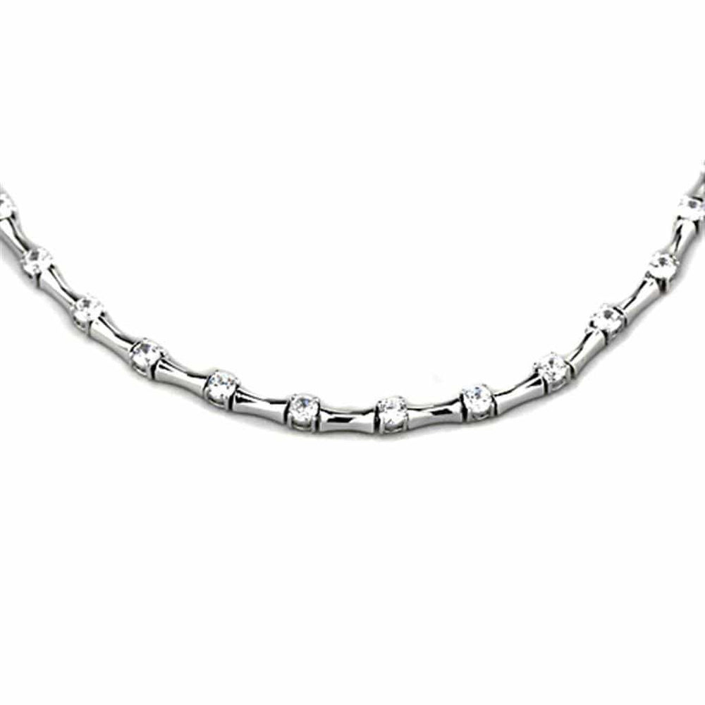 Alamode Rhodium Brass Necklace with AAA Grade CZ in Clear - Alamode - Flyclothing LLC