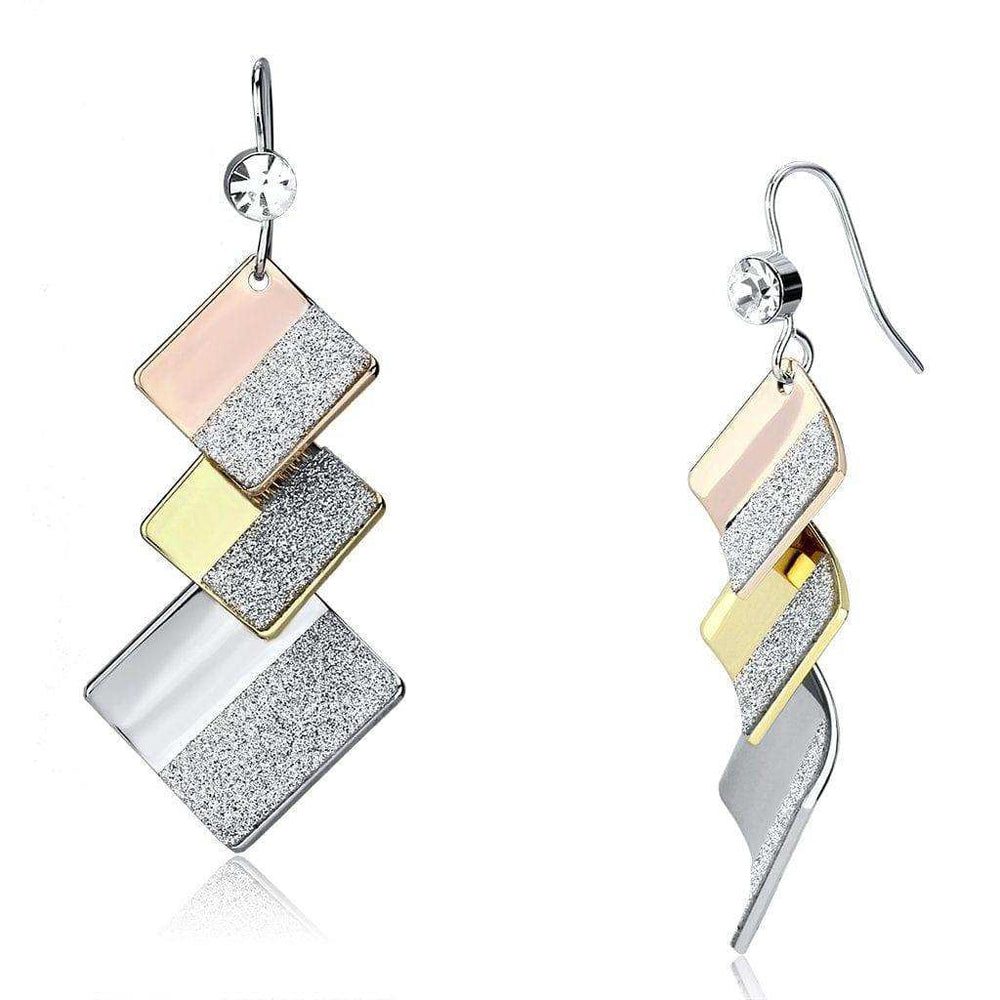 Alamode Rhodium + Gold + Rose Gold Iron Earrings with Top Grade Crystal in Clear - Alamode - Flyclothing LLC