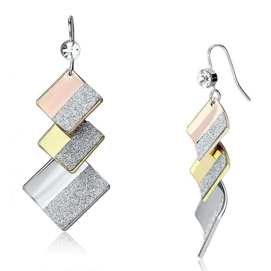 Alamode Rhodium + Gold + Rose Gold Iron Earrings with Top Grade Crystal in Clear - Alamode - Flyclothing LLC
