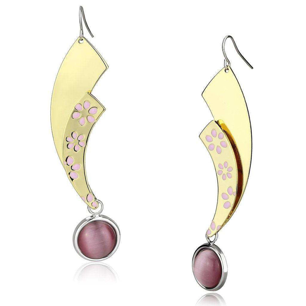 Alamode Gold+Rhodium Iron Earrings with Synthetic Cat Eye in Rose - Alamode - Flyclothing LLC