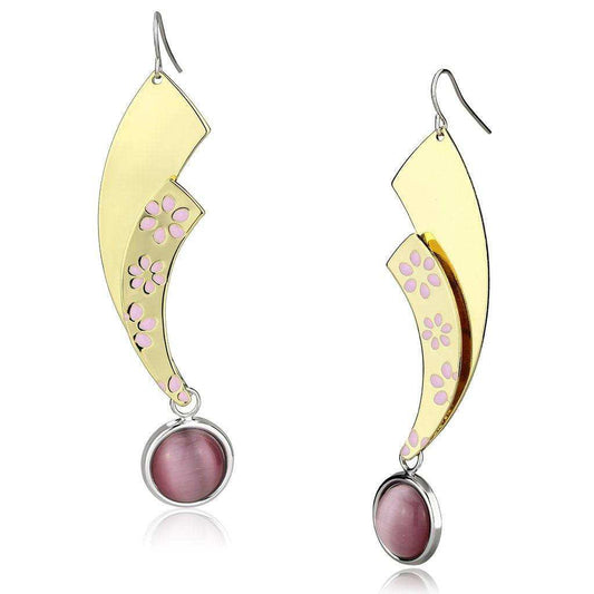 Alamode Gold+Rhodium Iron Earrings with Synthetic Cat Eye in Rose - Alamode - Flyclothing LLC