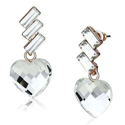 Alamode Rose Gold Iron Earrings with Top Grade Crystal in Clear - Alamode - Flyclothing LLC