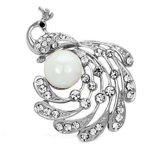 Alamode Imitation Rhodium White Metal Brooches with Synthetic Pearl in White - Alamode - Flyclothing LLC