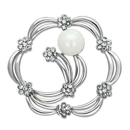 Alamode Imitation Rhodium White Metal Brooches with Synthetic Pearl in White - Alamode - Flyclothing LLC