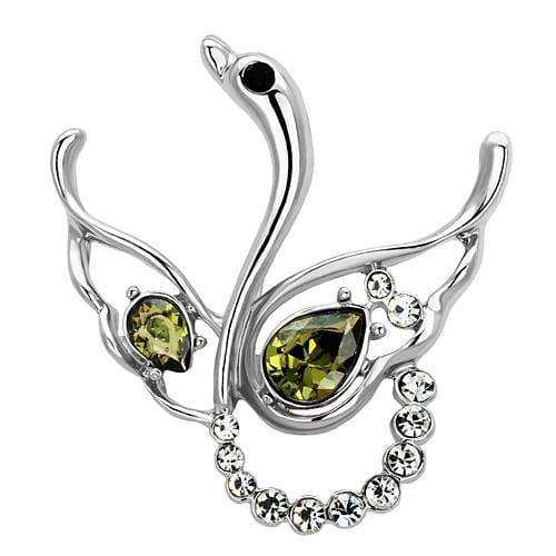 Alamode Imitation Rhodium White Metal Brooches with Top Grade Crystal in Olivine color - Alamode - Flyclothing LLC