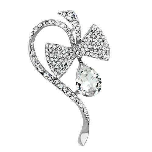 Alamode Imitation Rhodium White Metal Brooches with Synthetic Synthetic Glass in Clear - Alamode - Flyclothing LLC