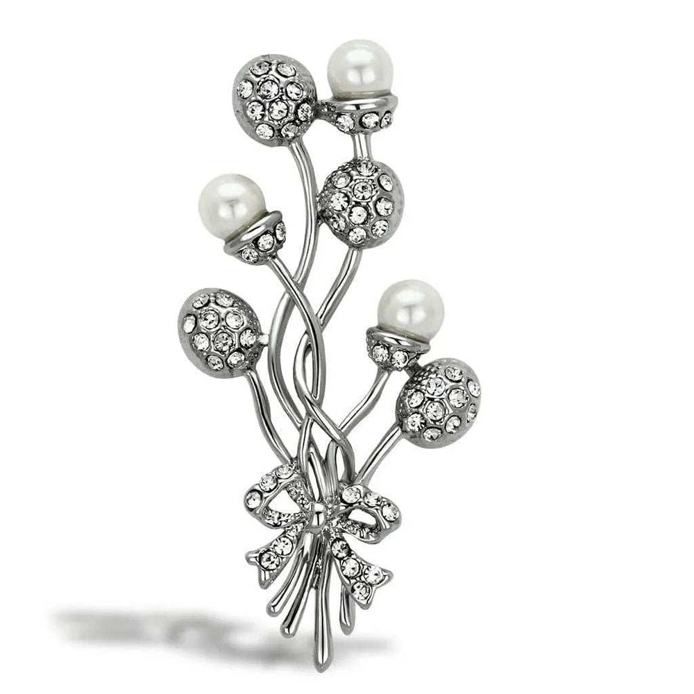 Alamode Imitation Rhodium White Metal Brooches with Synthetic Pearl in White - Alamode - Flyclothing LLC