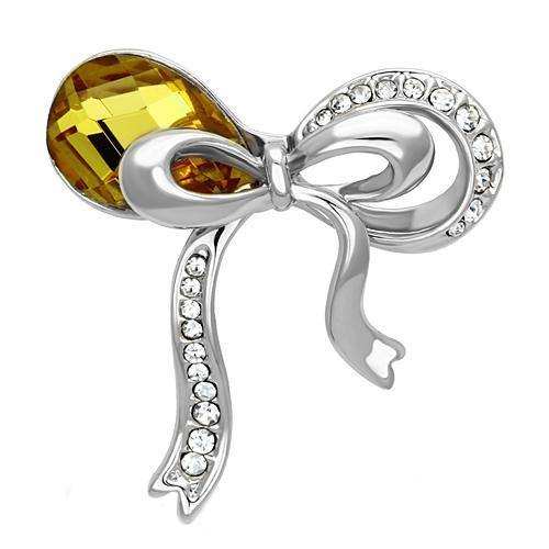 Alamode Imitation Rhodium White Metal Brooches with Synthetic Glass Bead in Topaz - Alamode - Flyclothing LLC