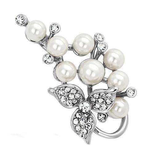 Alamode Imitation Rhodium White Metal Brooches with Synthetic Pearl in White - Alamode - Flyclothing LLC